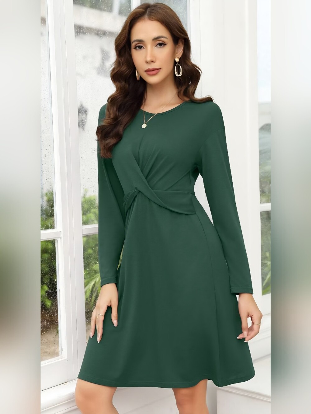 Long Sleeve Twist Front Dress
